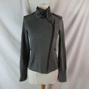 Ann Taylor Gray Zip Up Sweater Black Trim SZ XS